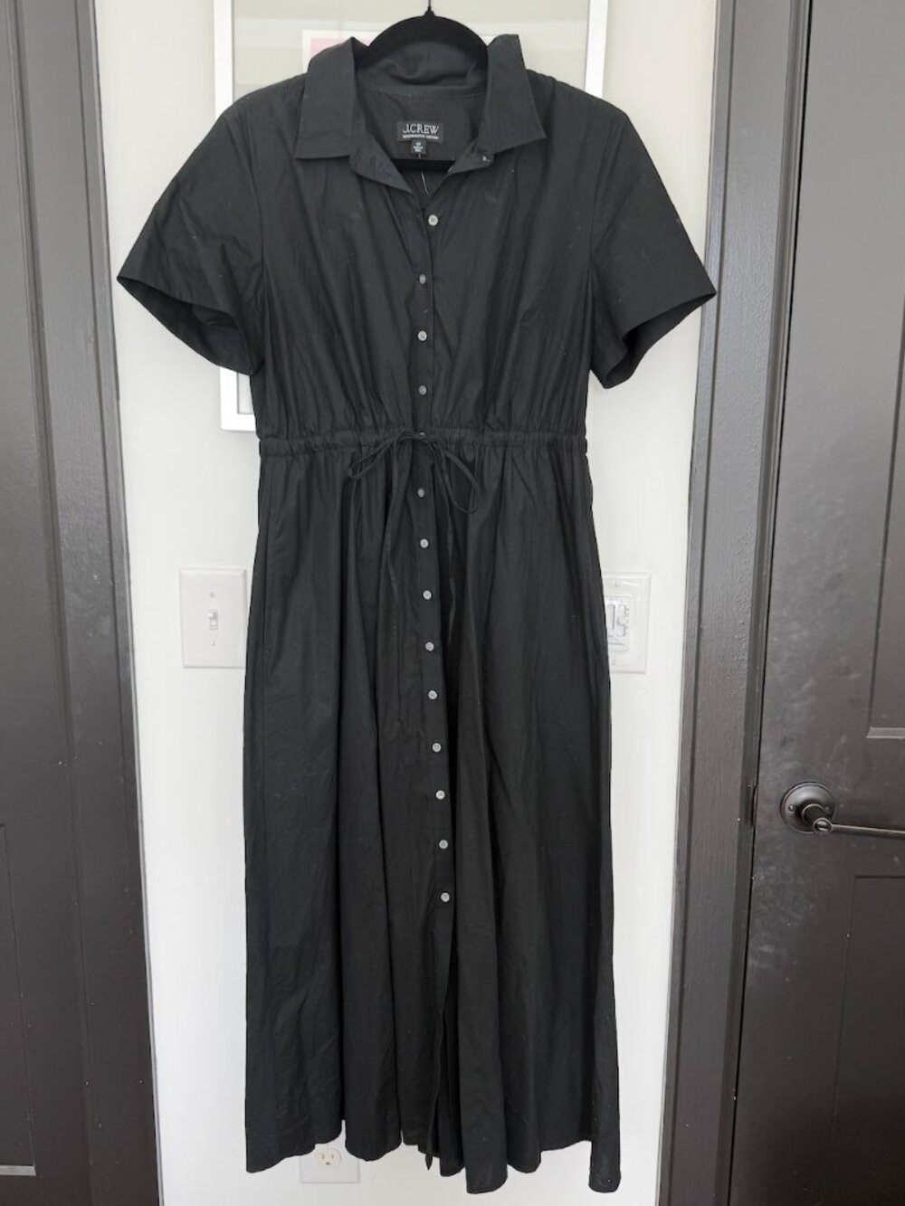 J.Crew Petite Shirred Waist Shirtdress Black Cotton Poplin Size 12P